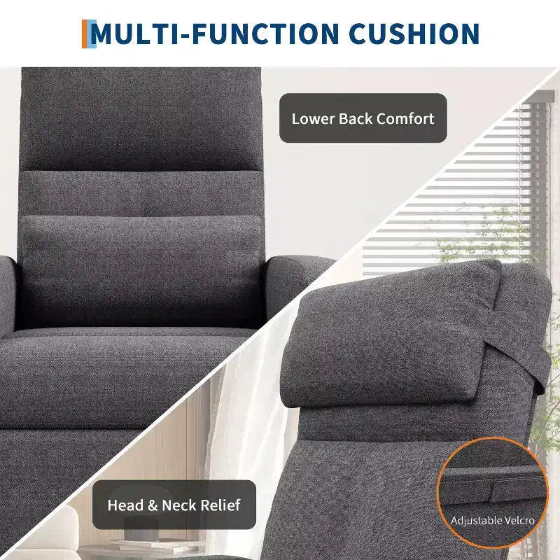 Fauteuil inclinable électrique avec massage et chaleur, port USB, 2 poches latérales