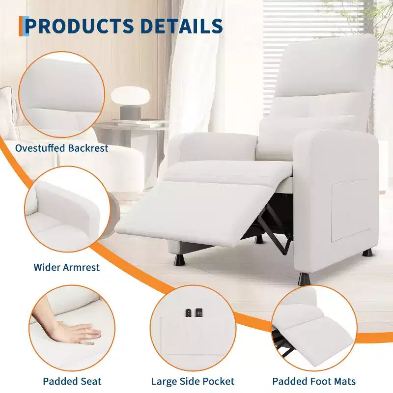 Fauteuil inclinable électrique avec massage et chaleur, port USB, 2 poches latérales