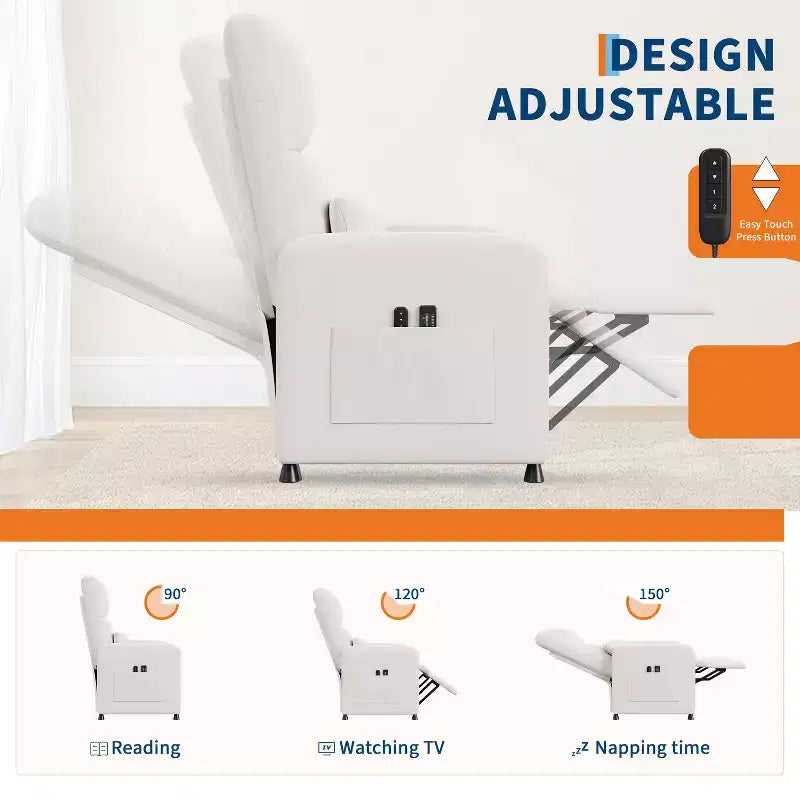 Fauteuil inclinable électrique avec massage et chaleur, port USB, 2 poches latérales