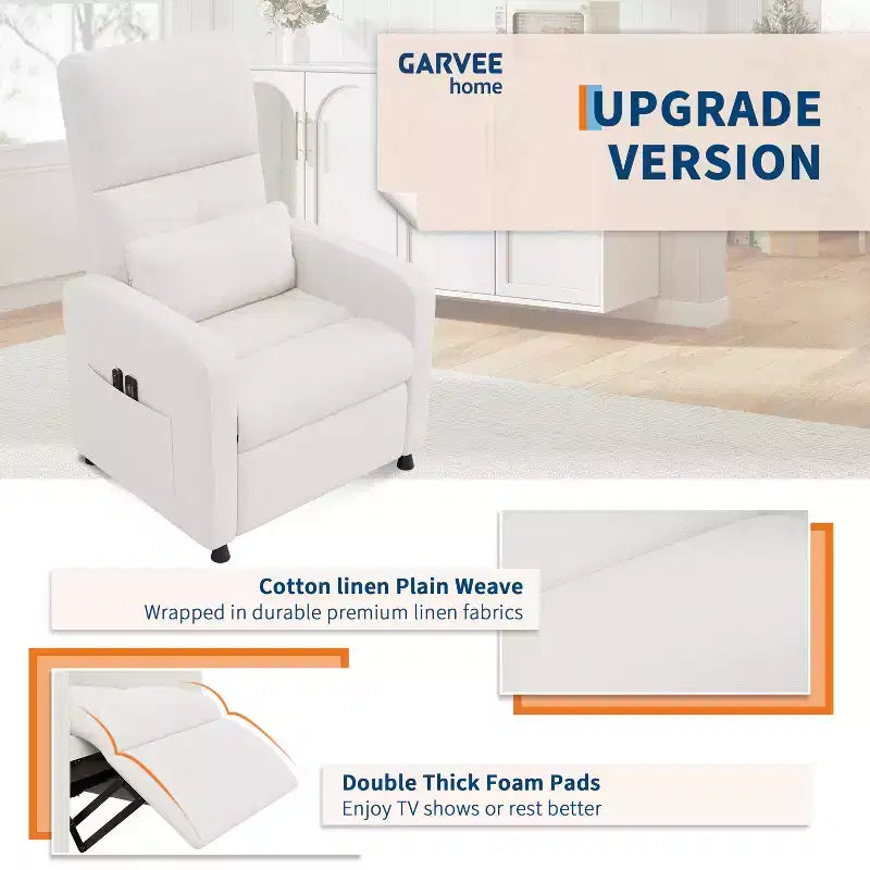 Fauteuil inclinable électrique avec massage et chaleur, port USB, 2 poches latérales
