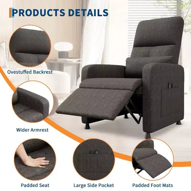 Fauteuil inclinable électrique avec massage et chaleur, port USB, 2 poches latérales