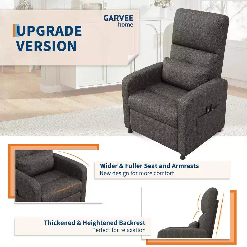 Fauteuil inclinable électrique avec massage et chaleur, port USB, 2 poches latérales