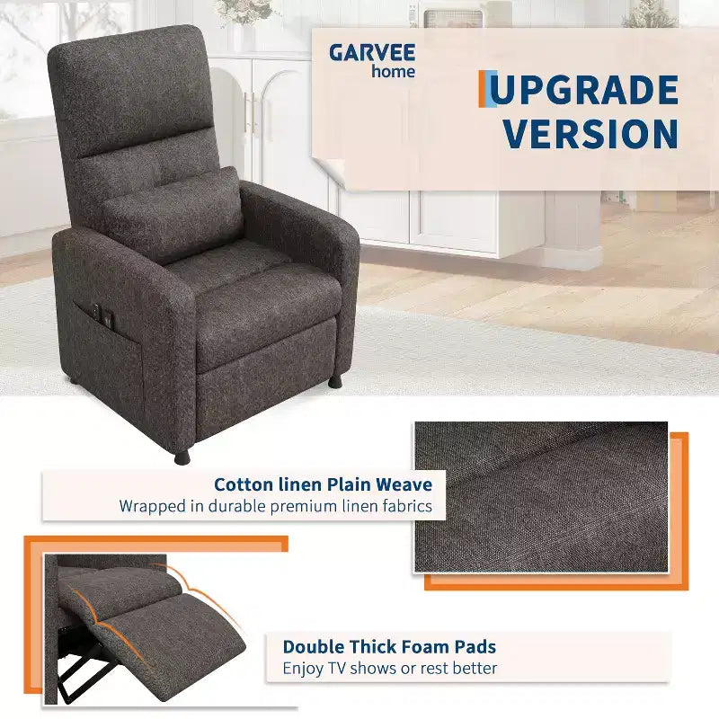 Fauteuil inclinable électrique avec massage et chaleur, port USB, 2 poches latérales