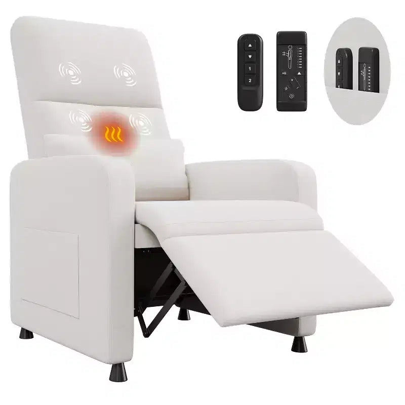 Fauteuil inclinable électrique avec massage et chaleur, port USB, 2 poches latérales