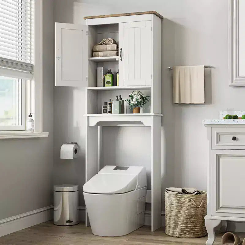 Over The Toilet Storage Cabinet, 66 in Bathroom Space Saver Organizer with Double Doors & Adjustable Shelves Free Standing Toilet Shelf for Bathrooms