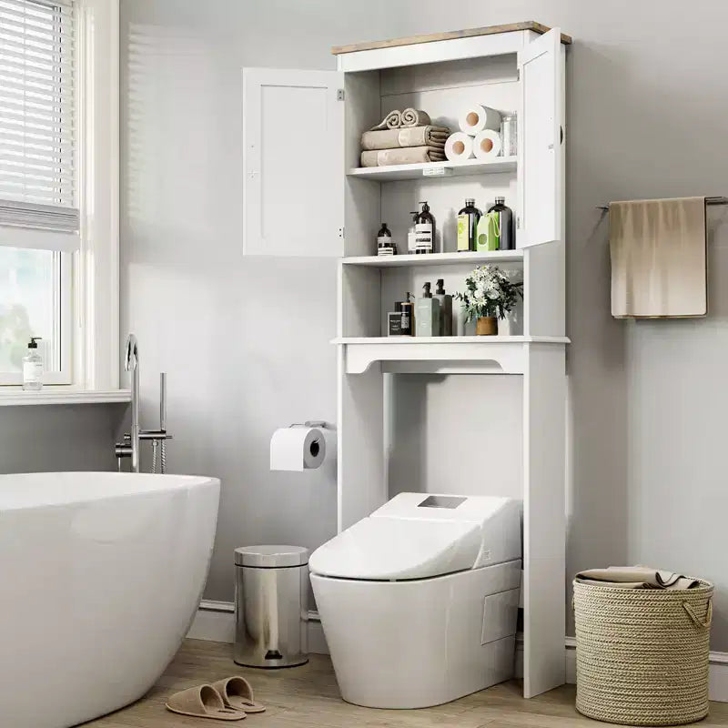 Meuble de rangement WC double porte avec étagères réglables, 168 cm, gain de place pour la salle de bain