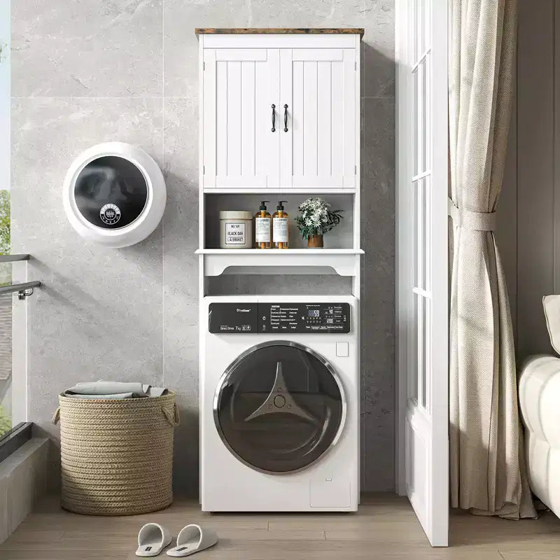 Meuble de rangement WC double porte avec étagères réglables, 168 cm, gain de place pour la salle de bain