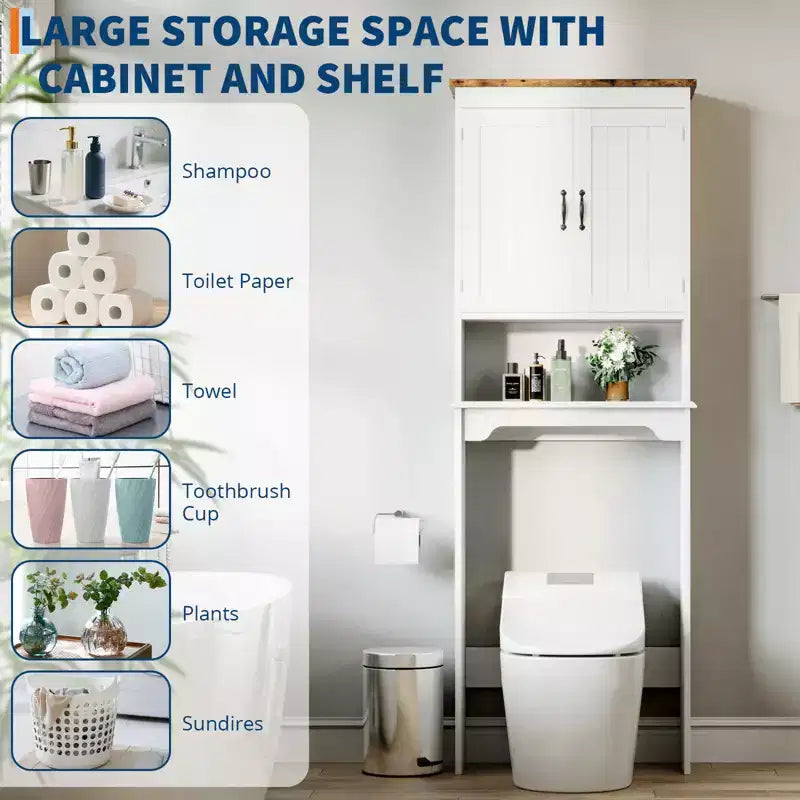 Meuble de rangement WC double porte avec étagères réglables, 168 cm, gain de place pour la salle de bain