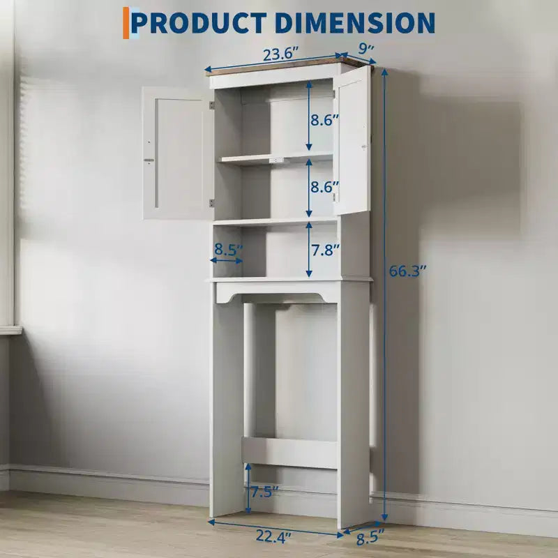 Meuble de rangement WC double porte avec étagères réglables, 168 cm, gain de place pour la salle de bain