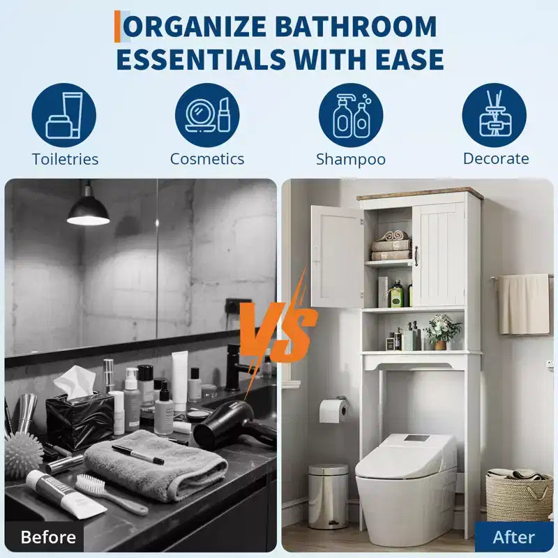 Meuble de rangement WC double porte avec étagères réglables, 168 cm, gain de place pour la salle de bain
