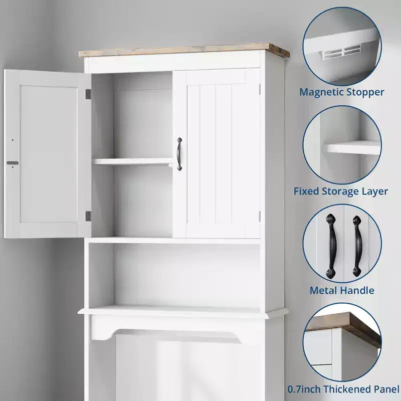 Meuble de rangement WC double porte avec étagères réglables, 168 cm, gain de place pour la salle de bain