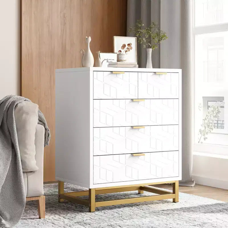 Large Dresser for Hallway,Chest of Drawers with Metal Base,5 Drawer Dresser for Bedroom, Modern Dresser Chest Cabinet Organizer
