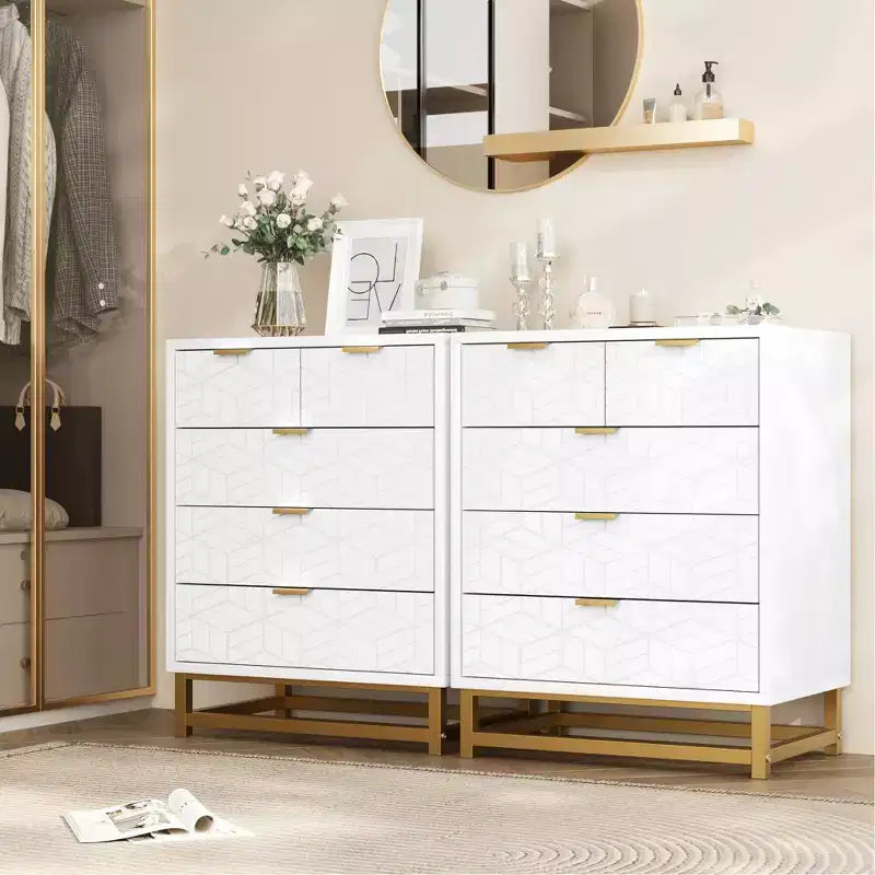 Commode à 5 tiroirs avec base en métal