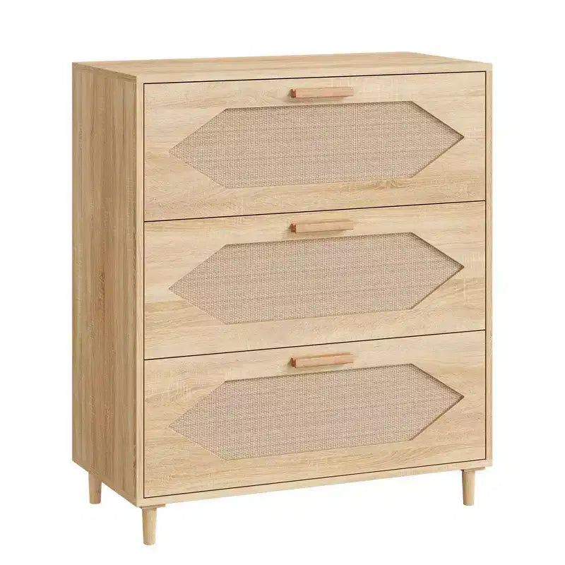 3 Drawer Rattan Dresser, Stylish Storage Cabinet, Bedroom, Living Room, Hallway,Spacious Drawers