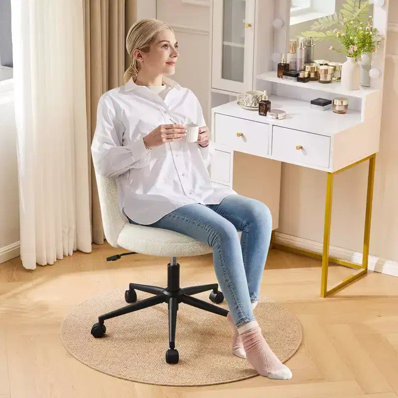 Chaise de coiffeuse rembourrée sans accoudoirs, chaise d'appoint en tissu bouclette pour chambre, dressing ou bureau à domicile