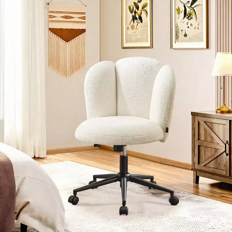 Chaise de coiffeuse rembourrée sans accoudoirs, chaise d'appoint en tissu bouclette pour chambre, dressing ou bureau à domicile