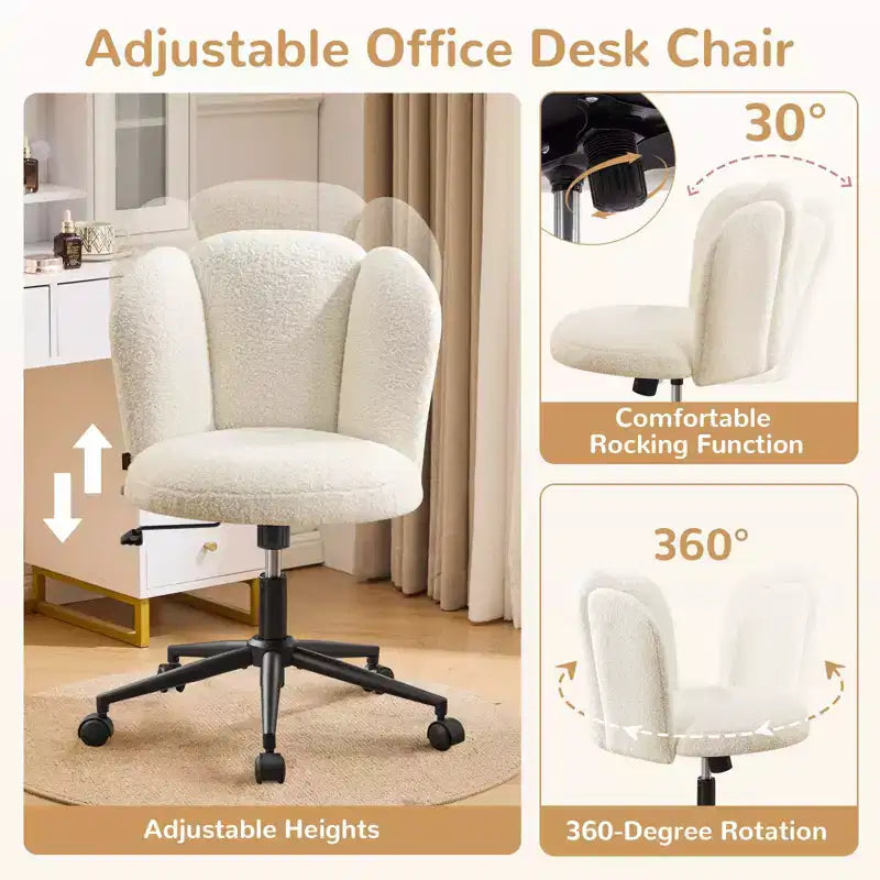 Chaise de coiffeuse rembourrée sans accoudoirs, chaise d'appoint en tissu bouclette pour chambre, dressing ou bureau à domicile