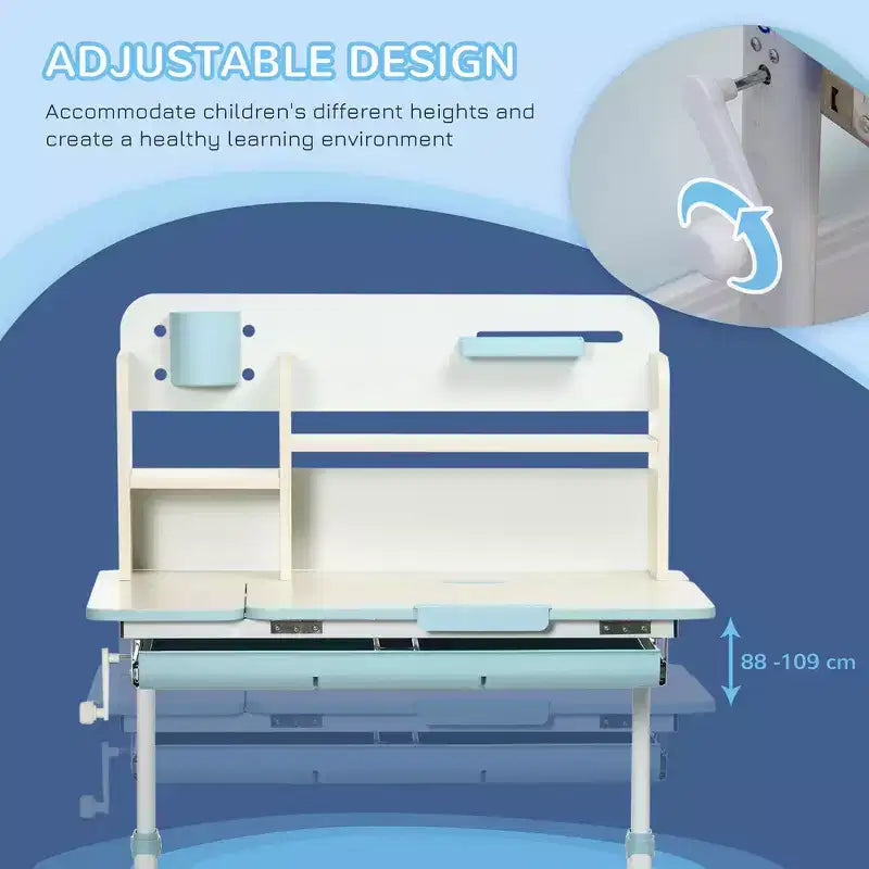 Bureau réglable pour enfants avec plateau inclinable et tiroir - Bleu