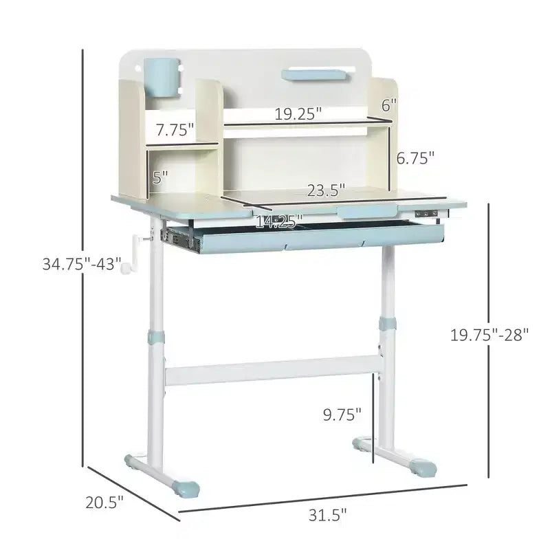 Bureau réglable pour enfants avec plateau inclinable et tiroir - Bleu