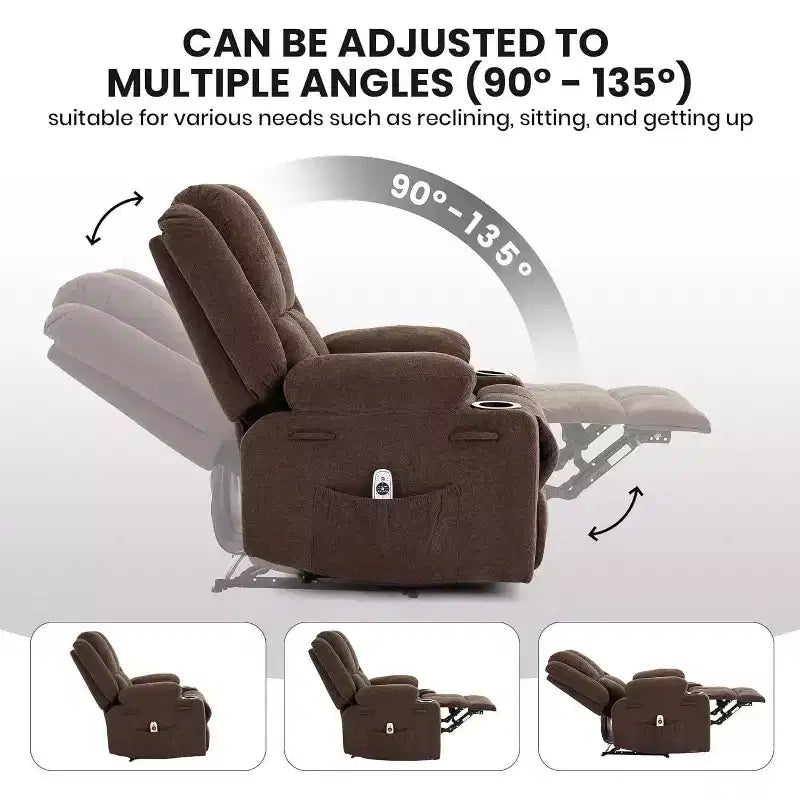 Fauteuil inclinable surdimensionné avec poches latérales et 2 porte-gobelets, tissu respirant ergonomique rembourré, pour salon