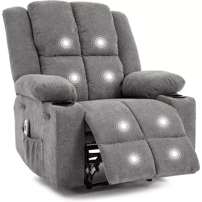 Fauteuil inclinable surdimensionné avec poches latérales et 2 porte-gobelets, tissu respirant ergonomique rembourré, pour salon