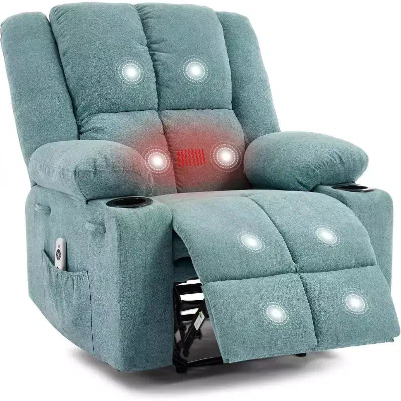 Fauteuil inclinable surdimensionné avec poches latérales et 2 porte-gobelets, tissu respirant ergonomique rembourré, pour salon