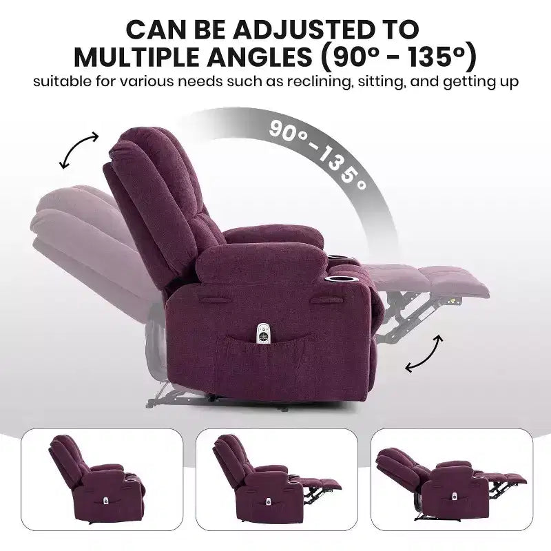 Fauteuil inclinable surdimensionné avec poches latérales et 2 porte-gobelets, tissu respirant ergonomique rembourré, pour salon