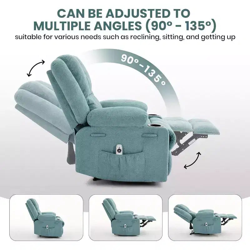 Fauteuil inclinable surdimensionné avec poches latérales et 2 porte-gobelets, tissu respirant ergonomique rembourré, pour salon