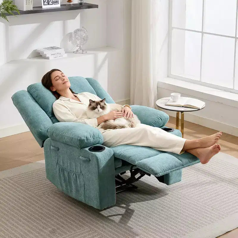 Fauteuil inclinable surdimensionné avec poches latérales et 2 porte-gobelets, tissu respirant ergonomique rembourré, pour salon