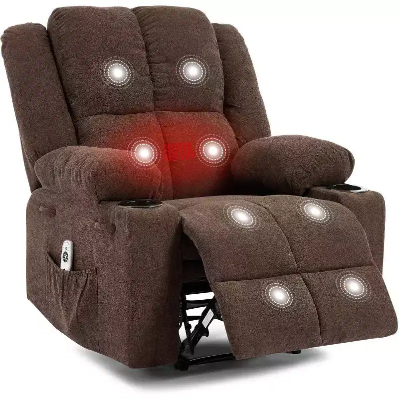 Fauteuil inclinable surdimensionné avec poches latérales et 2 porte-gobelets, tissu respirant ergonomique rembourré, pour salon