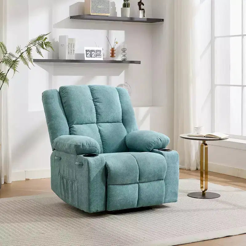 Oversized Massage Recliner Chair, Single Sofa, Side Pocket,2 Cup Holders, Ergonomic Overstuffed Breathable Fabric Reclining Chair, for Living Room
