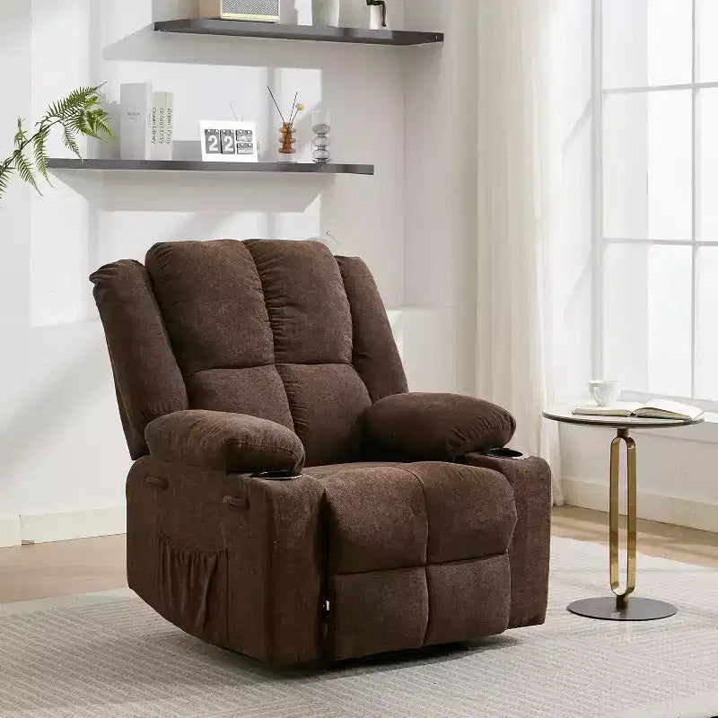 Fauteuil inclinable surdimensionné avec poches latérales et 2 porte-gobelets, tissu respirant ergonomique rembourré, pour salon