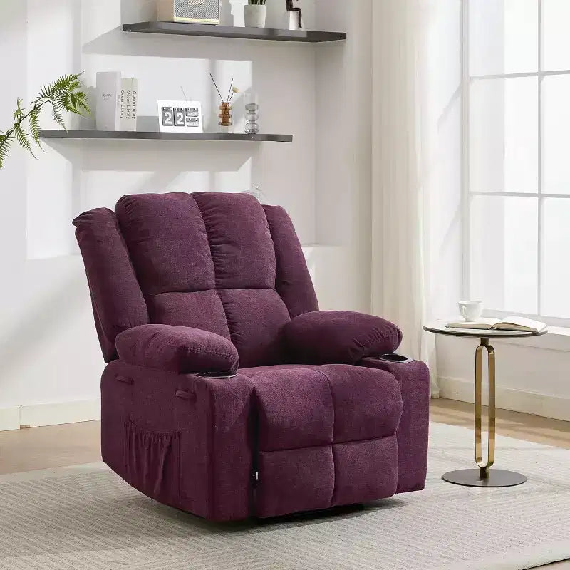 Fauteuil inclinable surdimensionné avec poches latérales et 2 porte-gobelets, tissu respirant ergonomique rembourré, pour salon