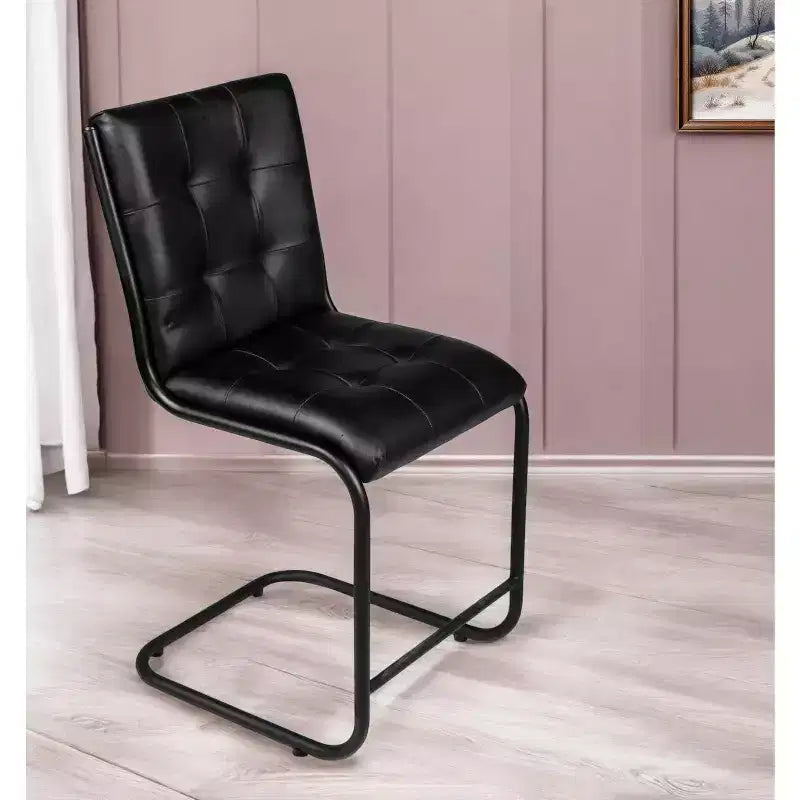 Chaise de salle à manger latérale en cuir noir capitonné