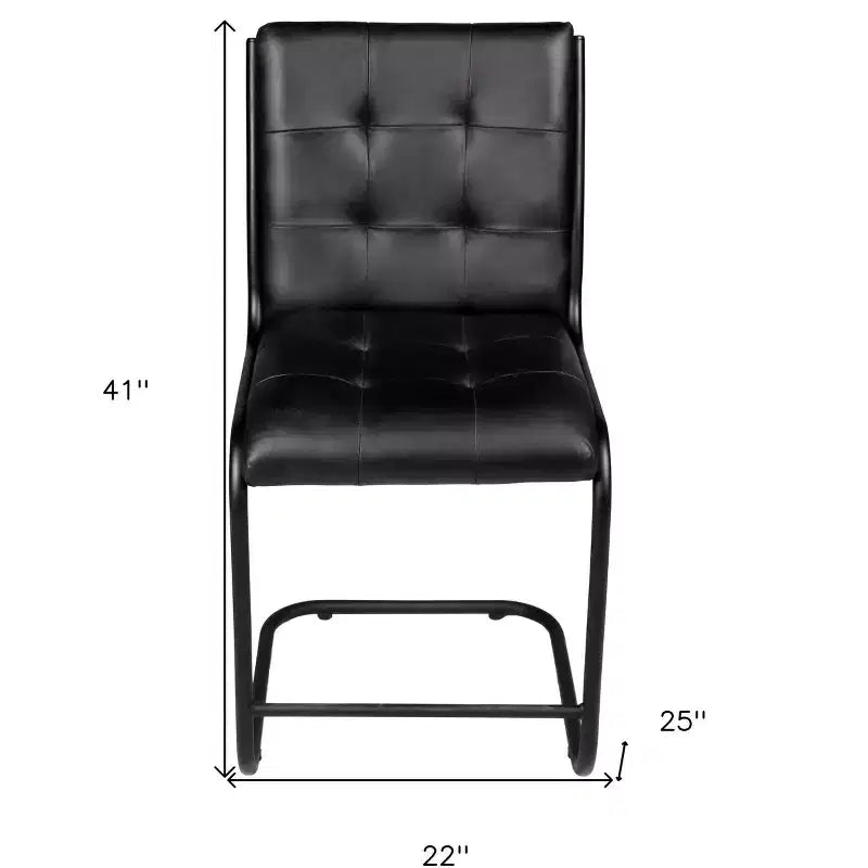Chaise de salle à manger latérale en cuir noir capitonné