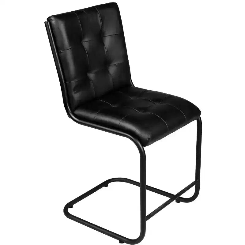 Chaise de salle à manger latérale en cuir noir capitonné