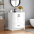 Meuble-lavabo de salle de bain moderne autoportant de 34 pouces de hauteur avec évier, blanc