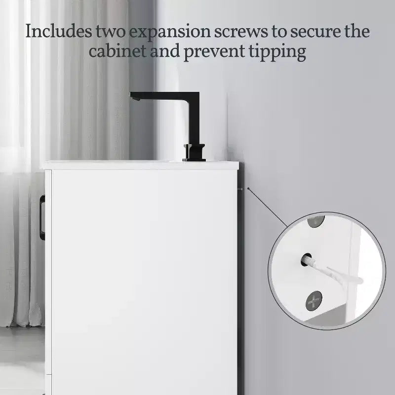Meuble-lavabo de salle de bain moderne autoportant de 34 pouces de hauteur avec évier, blanc