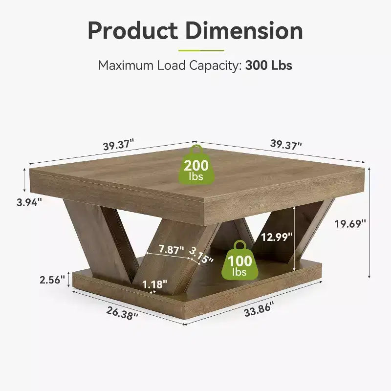 Table basse de ferme avec grande étagère de rangement, table centrale rustique à 2 niveaux en bois pour le salon et le bureau, marron rustique