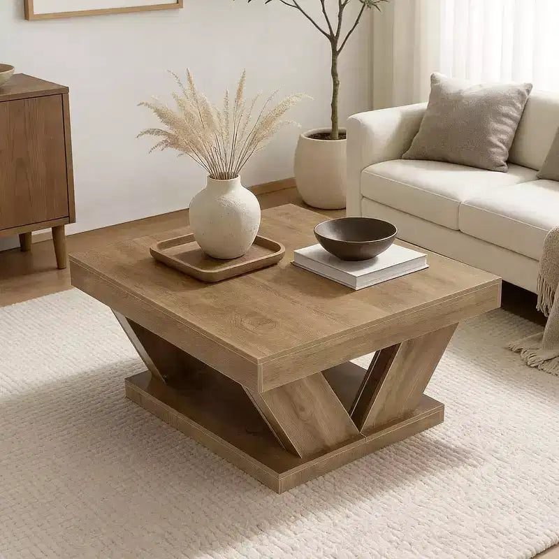 Table basse de ferme avec grande étagère de rangement, table centrale rustique à 2 niveaux en bois pour le salon et le bureau, marron rustique