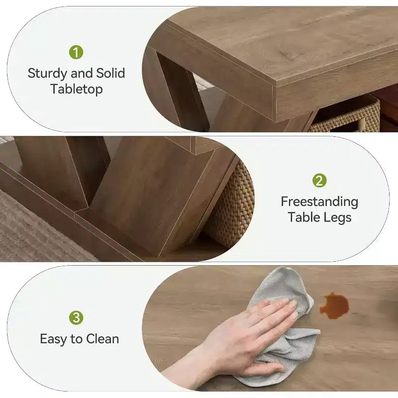 Table basse de ferme avec grande étagère de rangement, table centrale rustique à 2 niveaux en bois pour le salon et le bureau, marron rustique