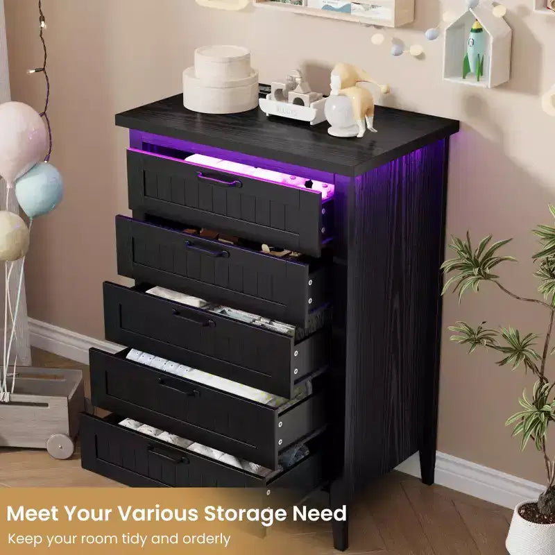 Commode de 3/5/6/8 tiroirs avec lumière LED, commode en bois pour chambre à coucher, placard et salon