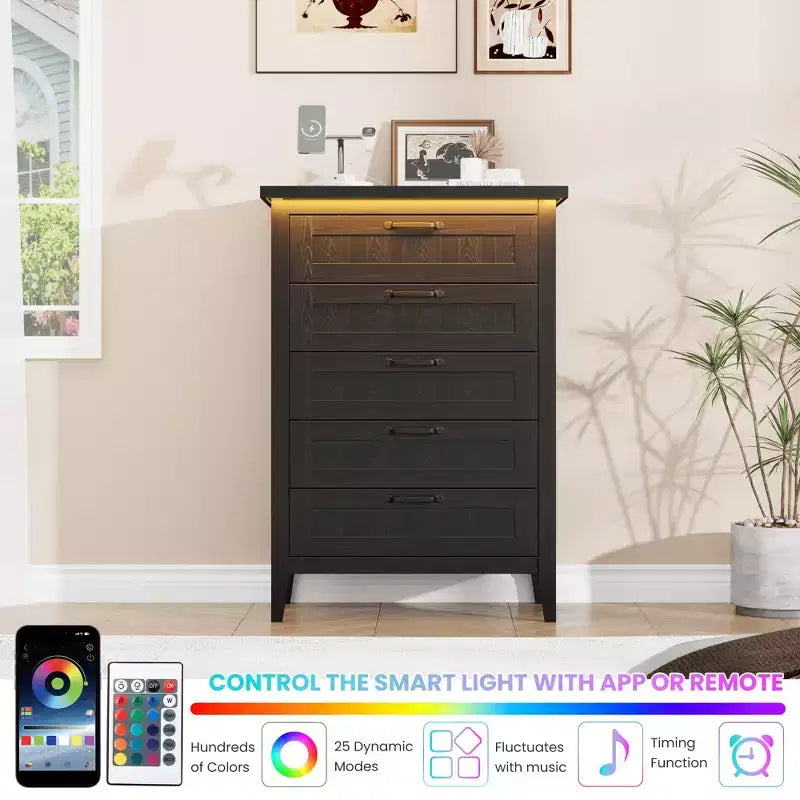 Commode de 3/5/6/8 tiroirs avec lumière LED, commode en bois pour chambre à coucher, placard et salon