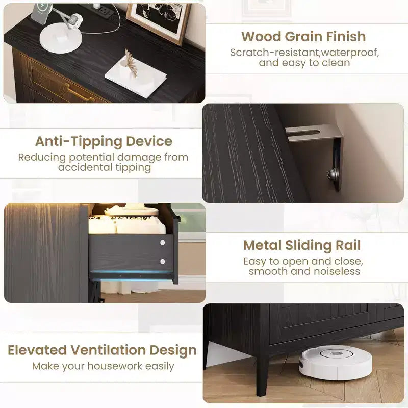 Commode de 3/5/6/8 tiroirs avec lumière LED, commode en bois pour chambre à coucher, placard et salon