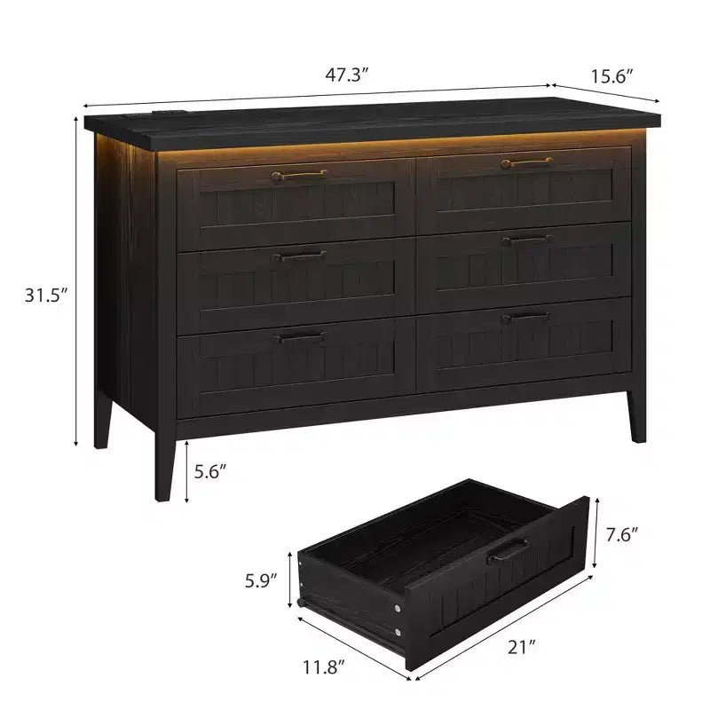 Commode de 3/5/6/8 tiroirs avec lumière LED, commode en bois pour chambre à coucher, placard et salon