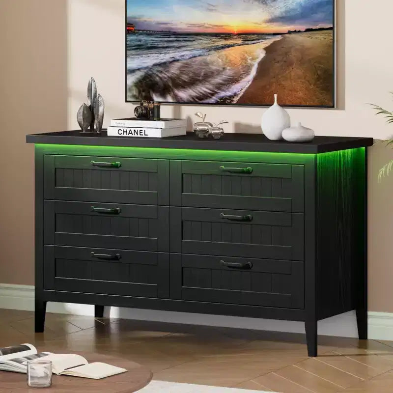 Commode de 3/5/6/8 tiroirs avec lumière LED, commode en bois pour chambre à coucher, placard et salon