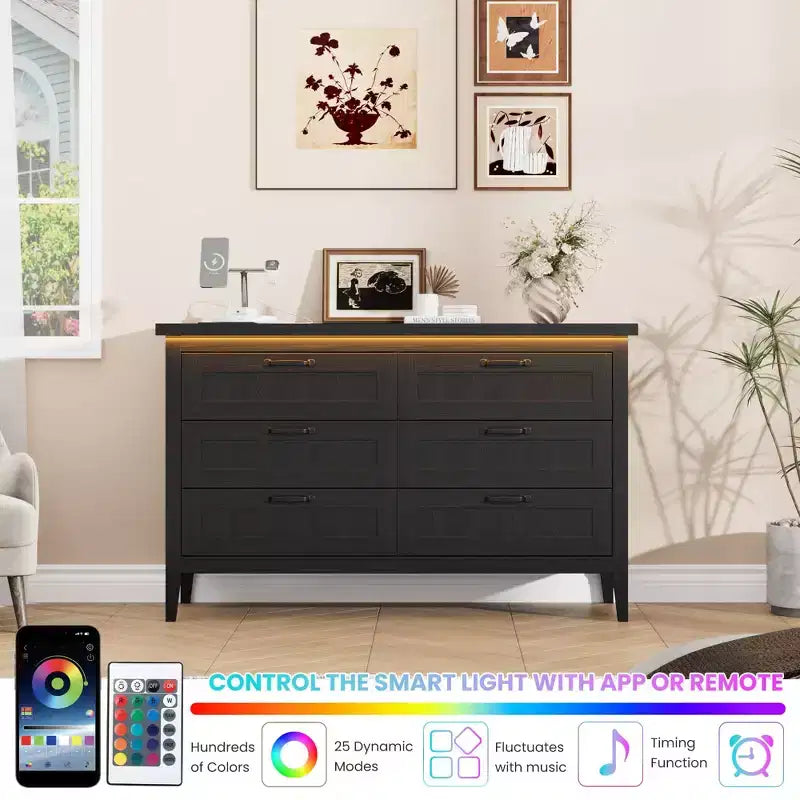 Commode de 3/5/6/8 tiroirs avec lumière LED, commode en bois pour chambre à coucher, placard et salon