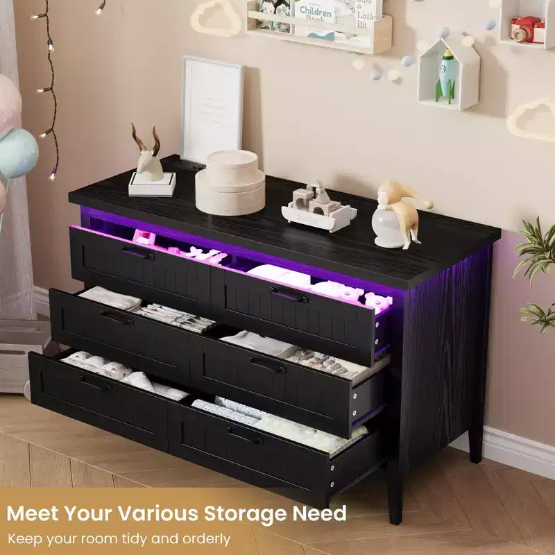 Commode de 3/5/6/8 tiroirs avec lumière LED, commode en bois pour chambre à coucher, placard et salon