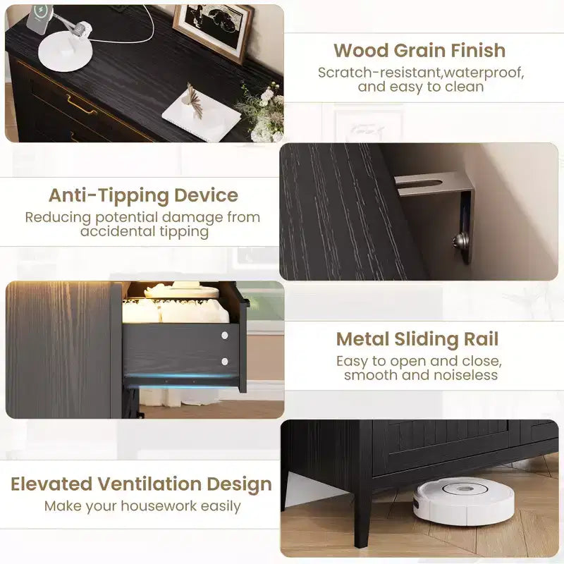 Commode de 3/5/6/8 tiroirs avec lumière LED, commode en bois pour chambre à coucher, placard et salon