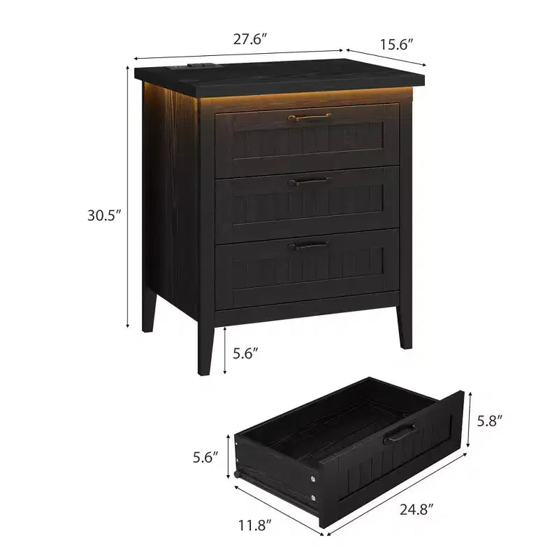 Commode de 3/5/6/8 tiroirs avec lumière LED, commode en bois pour chambre à coucher, placard et salon